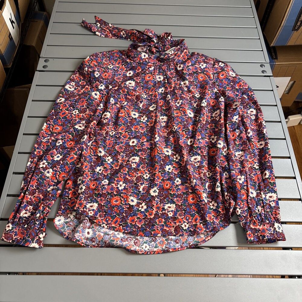 Veronica Beard Blouse Womens Size 6 Multicolor High Neck Blouse Floral Silk - Picture 2 of 9